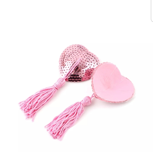 Sequins Pink Heart shaped Reusable Pasties Covers - Picture 3 of 7